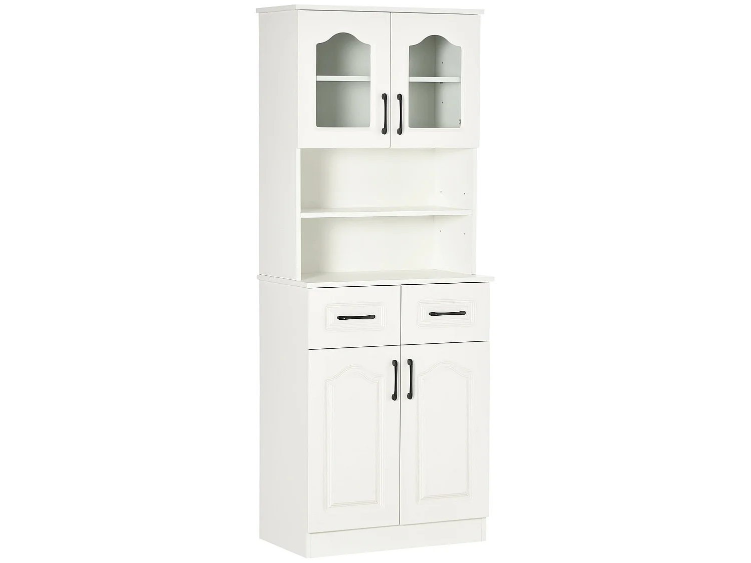 Reluta Tafa White Tall Kitchen Cupboard 168cm Glass Front Cabinet Adjustable Shelves Drawers Lower Cupboard
