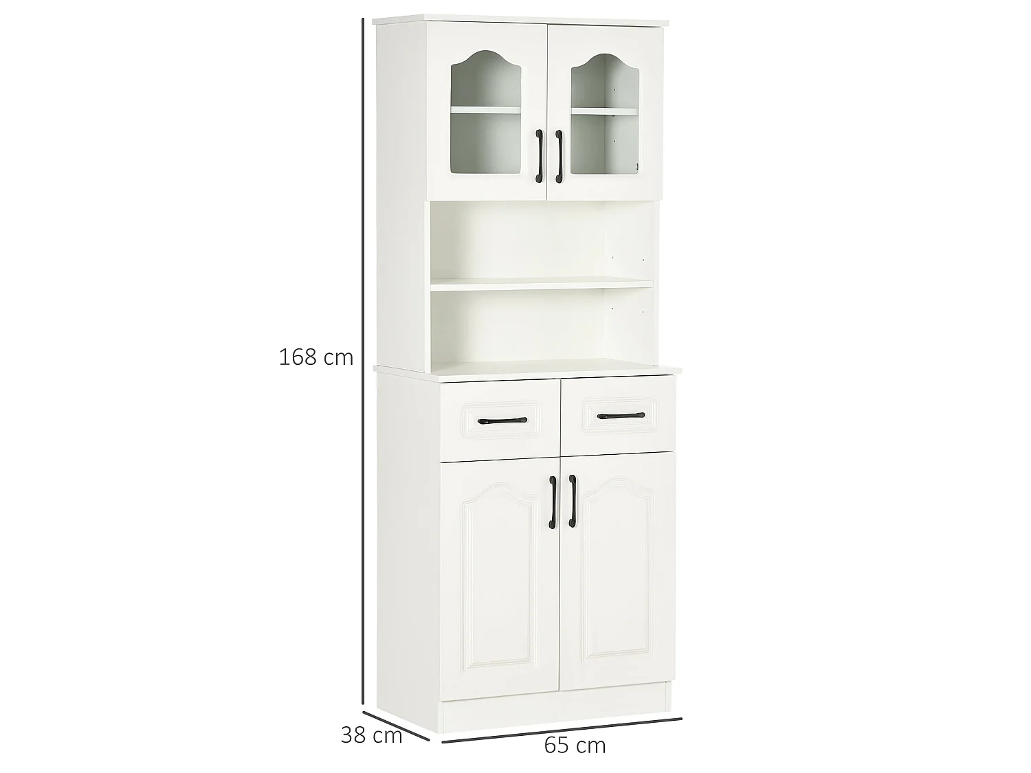 Reluta Tafa White Tall Kitchen Cupboard 168cm Glass Front Cabinet Adjustable Shelves Drawers Lower Cupboard