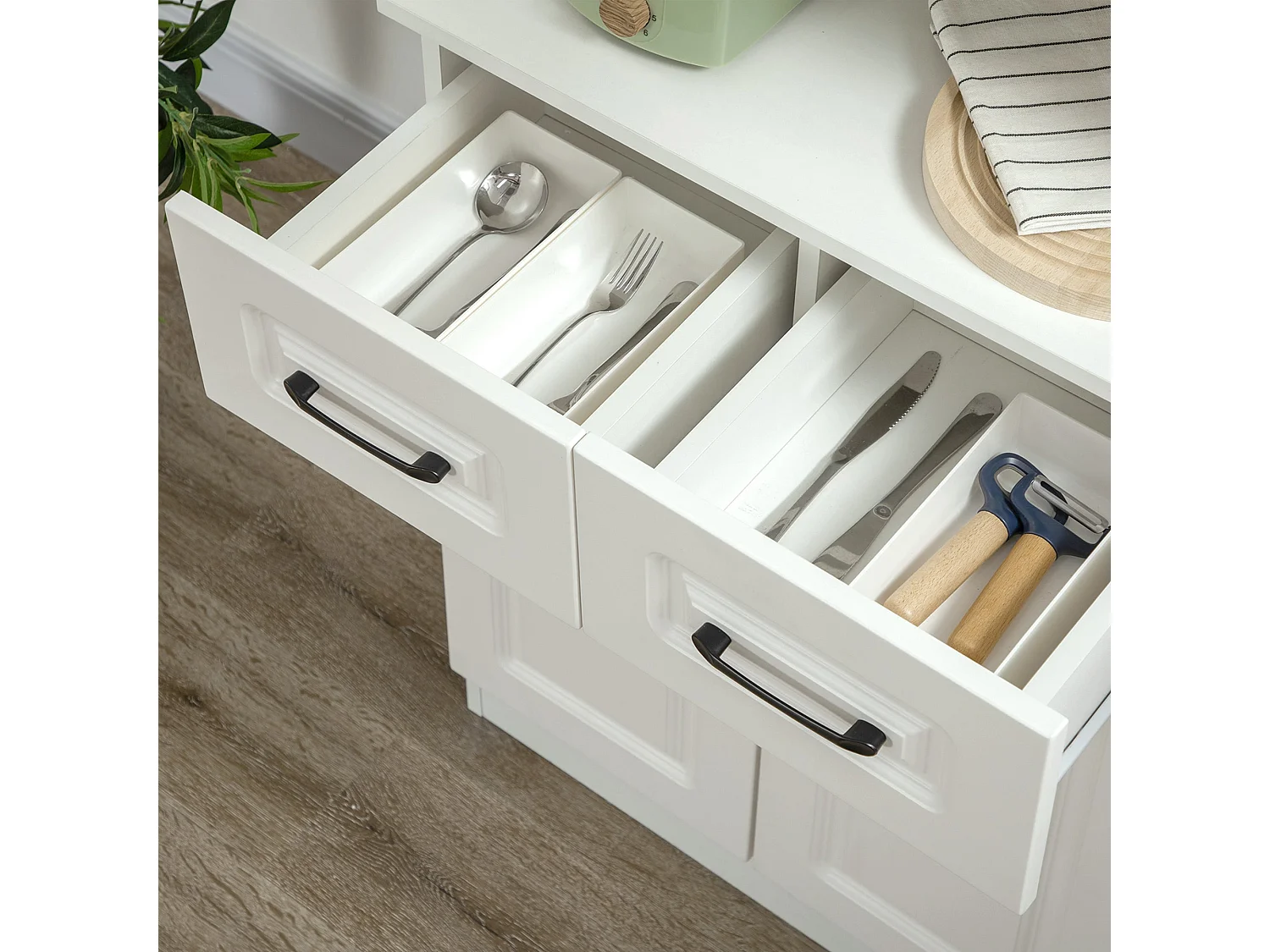 Reluta Tafa White Tall Kitchen Cupboard 168cm Glass Front Cabinet Adjustable Shelves Drawers Lower Cupboard