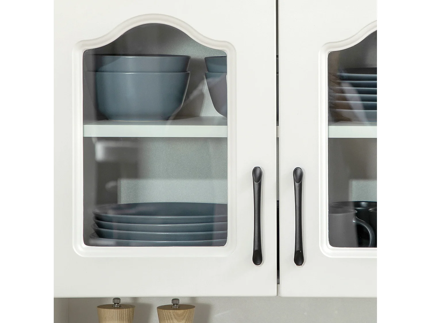 Reluta Tafa White Tall Kitchen Cupboard 168cm Glass Front Cabinet Adjustable Shelves Drawers Lower Cupboard