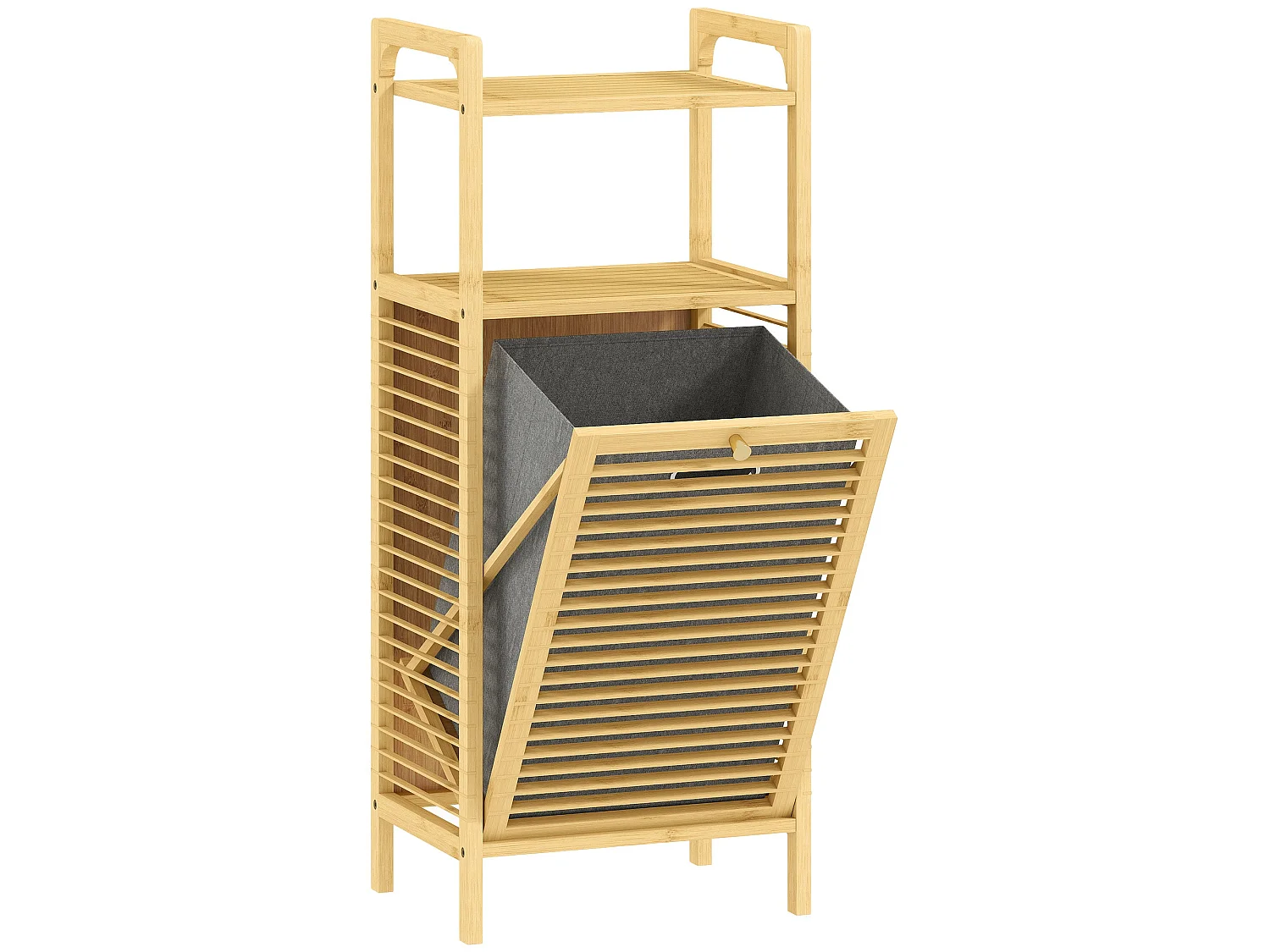Lopadi Bamboo Laundry Cabinet with Tilt Out Hamper Slatted Door Natural Wood Finish
