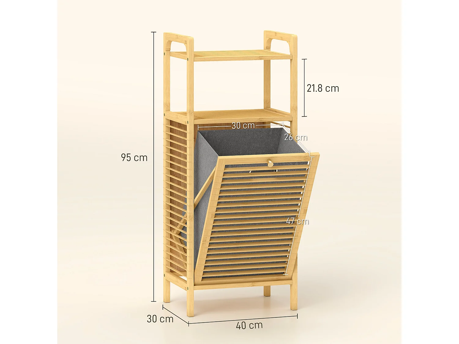 Lopadi Bamboo Laundry Cabinet with Tilt Out Hamper Slatted Door Natural Wood Finish
