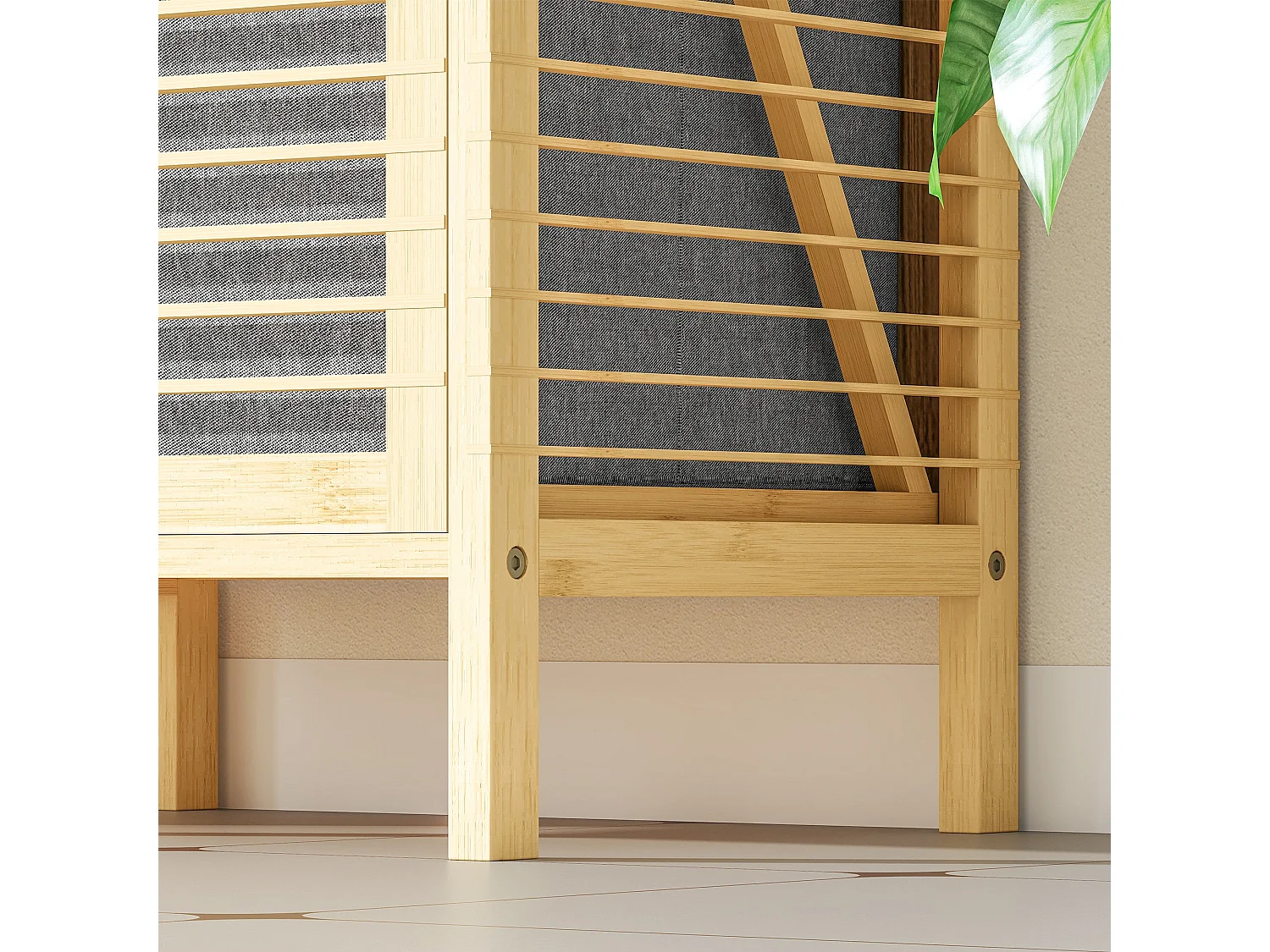 Lopadi Bamboo Laundry Cabinet with Tilt Out Hamper Slatted Door Natural Wood Finish
