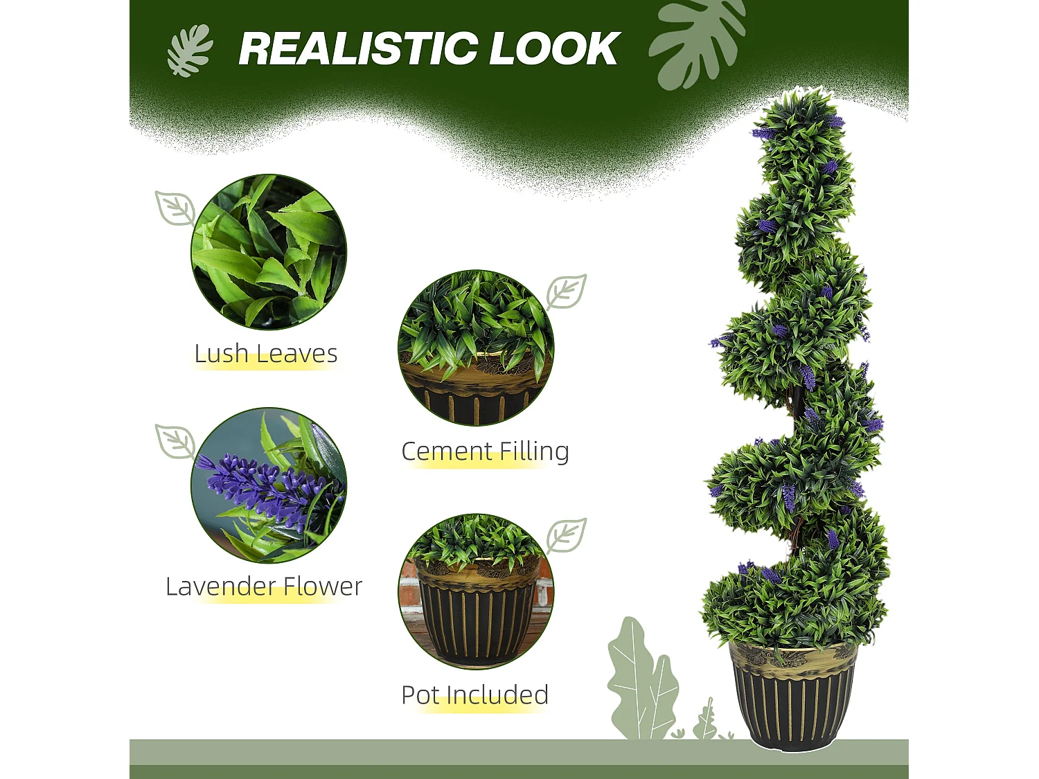 Ribara Set of 2 Artificial Lavender Trees 115cm Spiral Topiary Pair