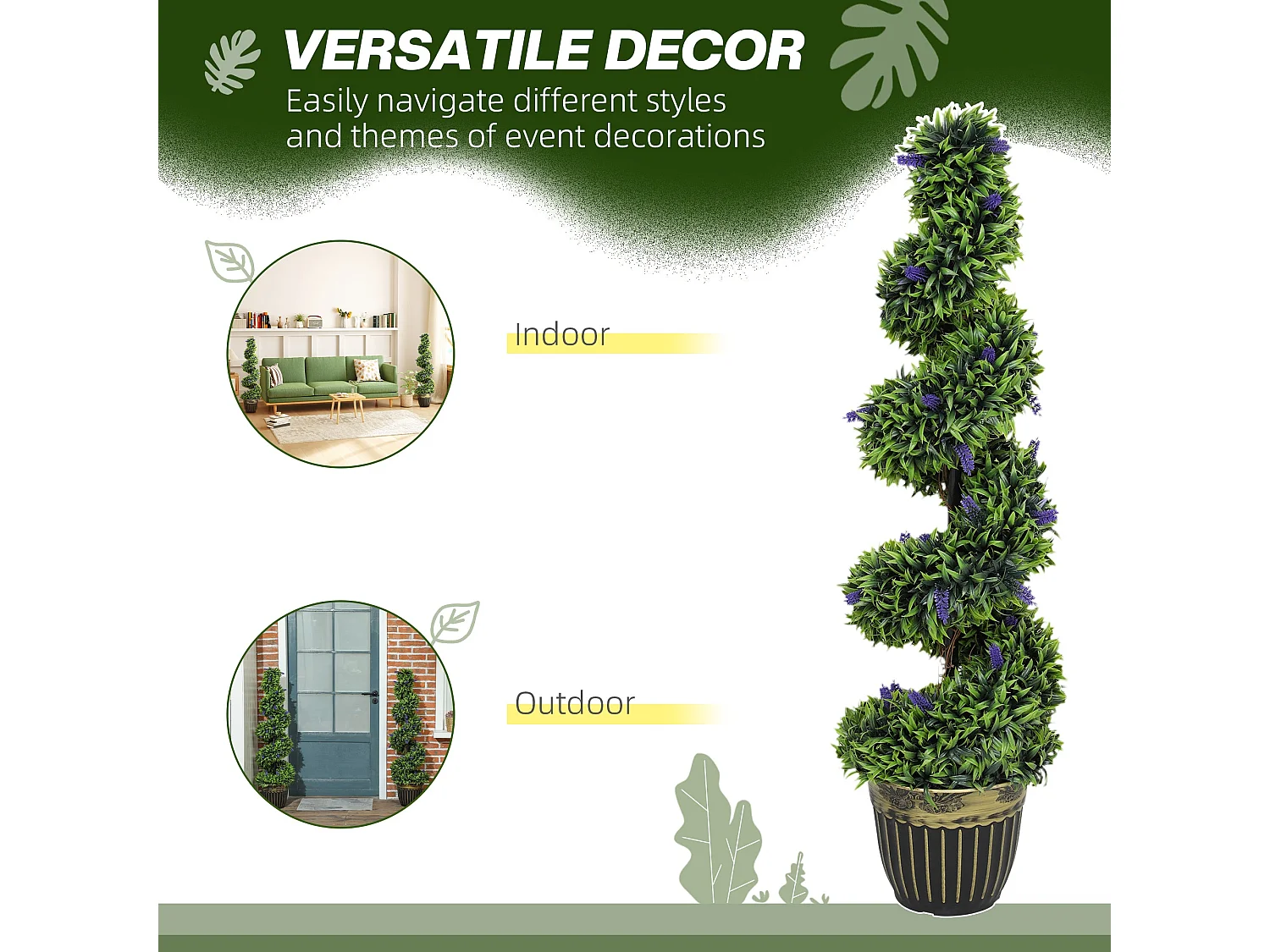 Ribara Set of 2 Artificial Lavender Trees 115cm Spiral Topiary Pair