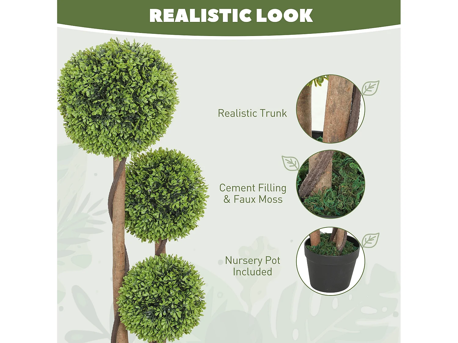 Fidole Set of 2 Artificial Boxwood Ball Topiary Trees in Pots 90cm Light Green