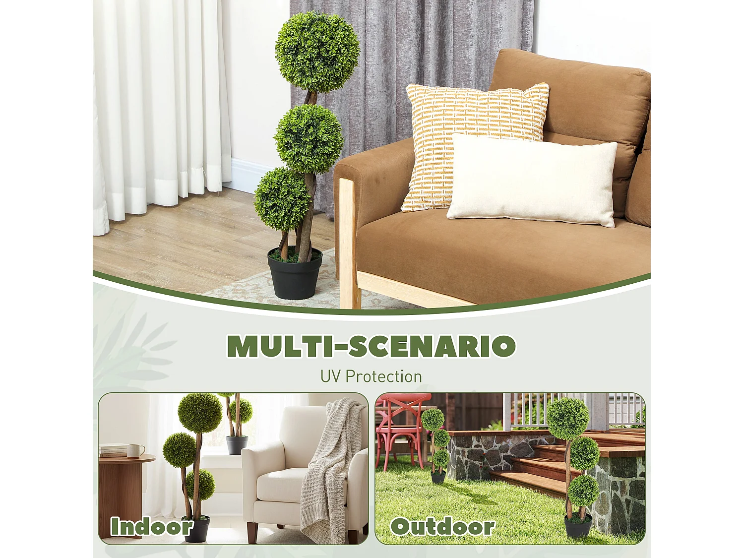 Fidole Set of 2 Artificial Boxwood Ball Topiary Trees in Pots 90cm Light Green
