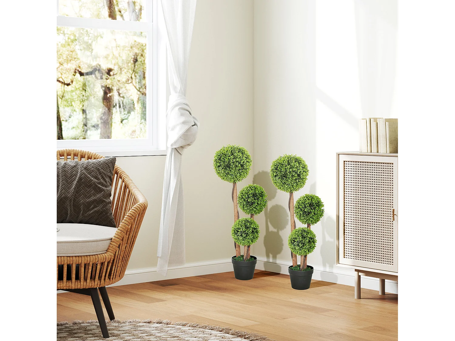 Fidole Set of 2 Artificial Boxwood Ball Topiary Trees in Pots 90cm Light Green