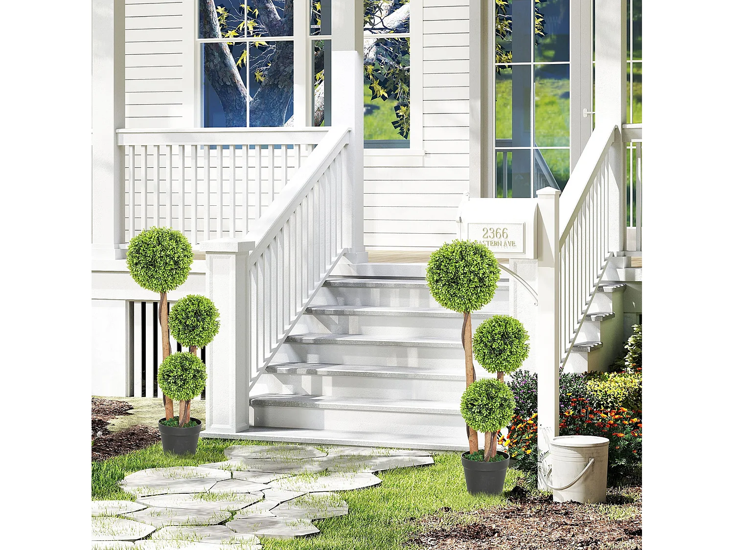 Fidole Set of 2 Artificial Boxwood Ball Topiary Trees in Pots 90cm Light Green