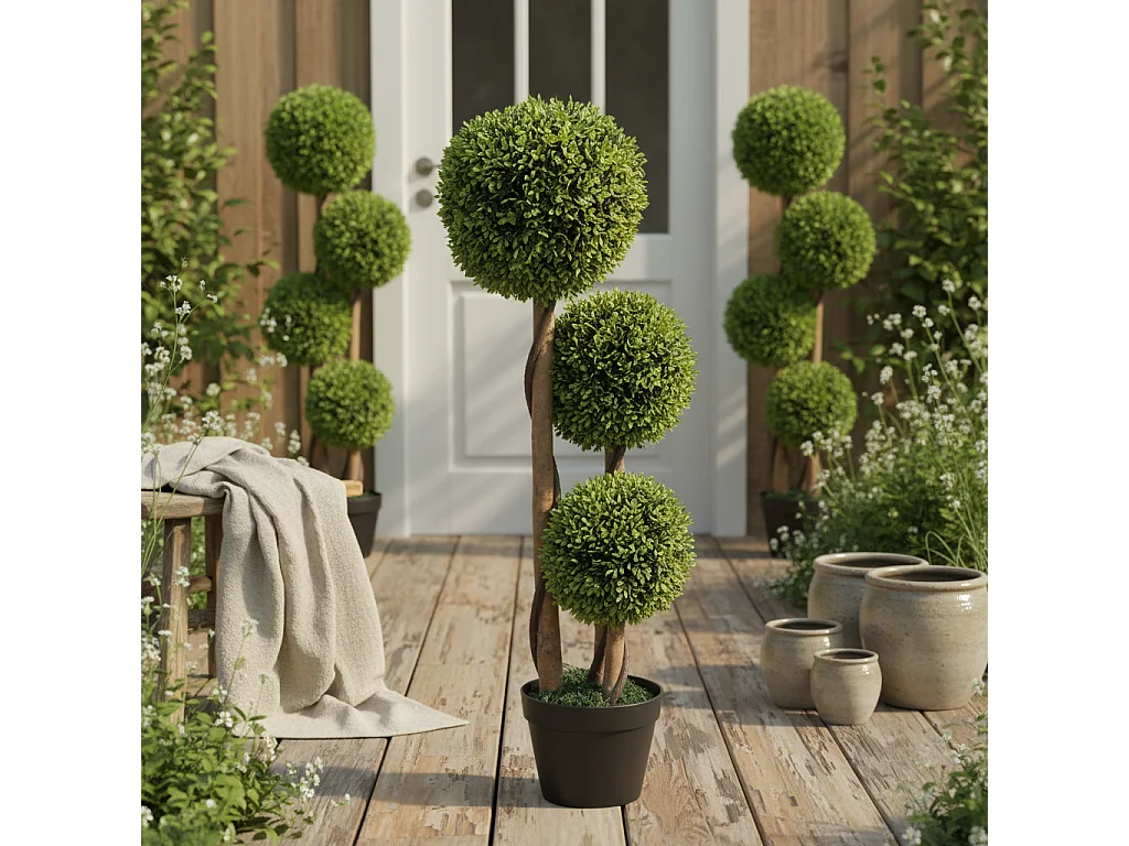 Fidole Set of 2 Artificial Boxwood Ball Topiary Trees in Pots 90cm Light Green