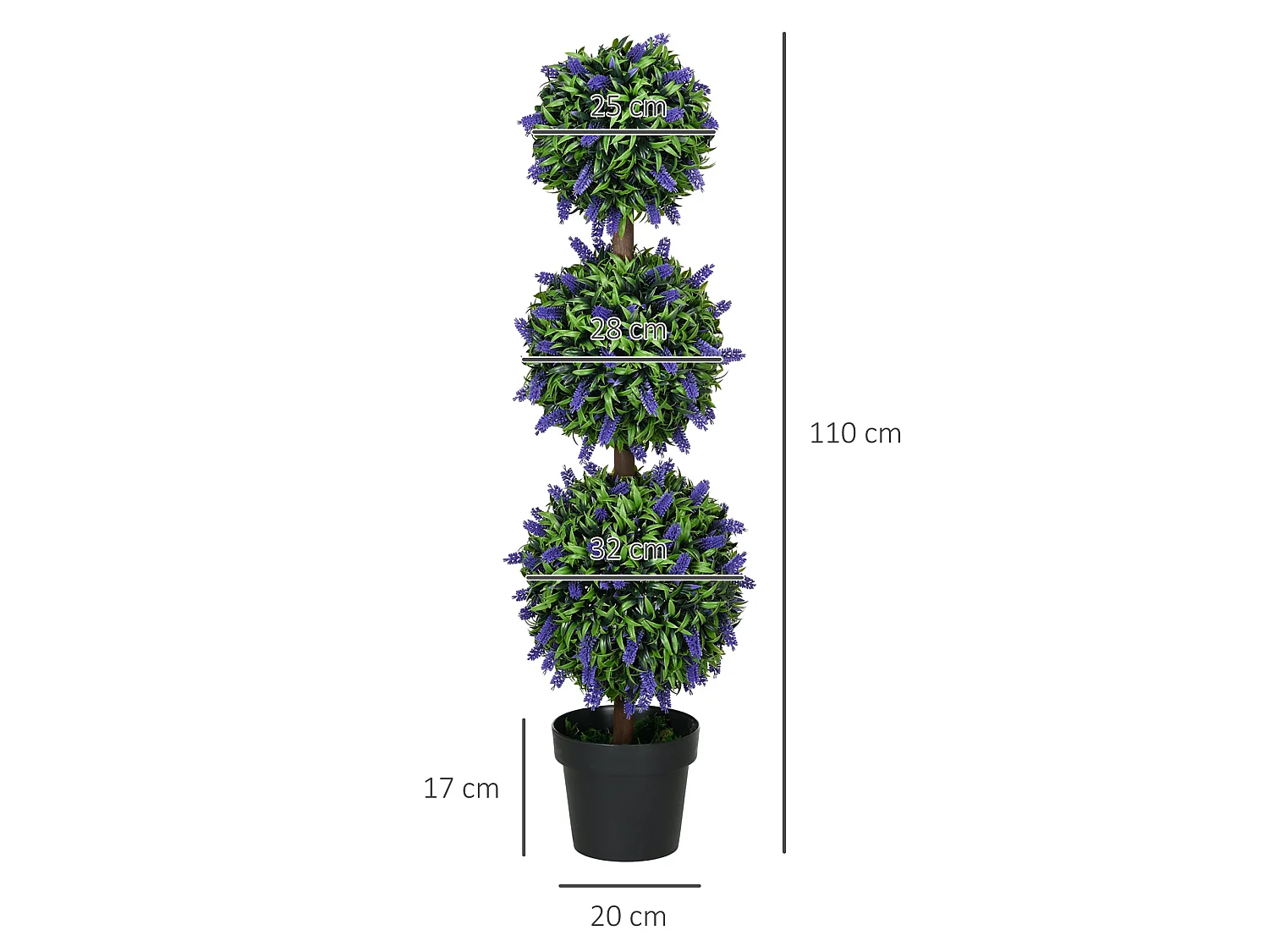 Lazi Set of 2 Artificial Lavender Ball Trees in Decorative Pots 110cm