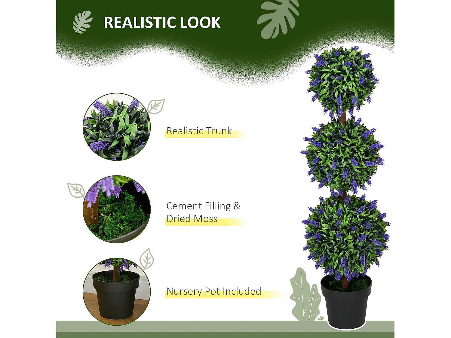 Lazi Set of 2 Artificial Lavender Ball Trees in Decorative Pots 110cm