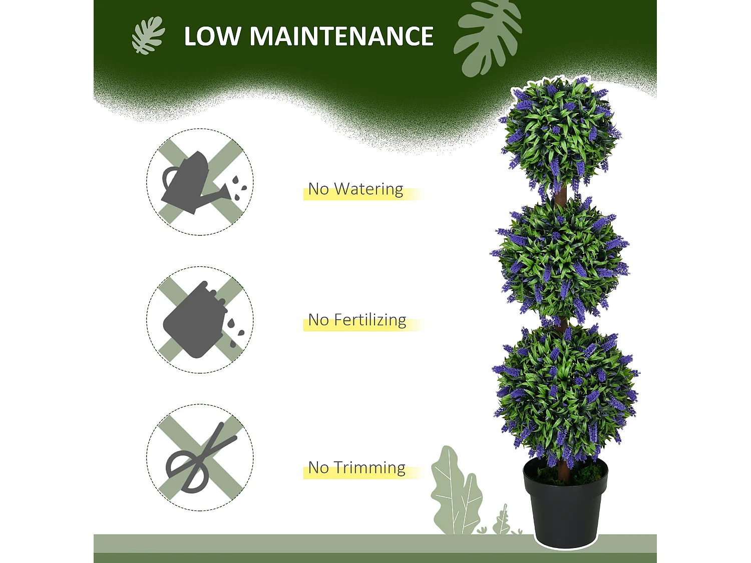 Lazi Set of 2 Artificial Lavender Ball Trees in Decorative Pots 110cm