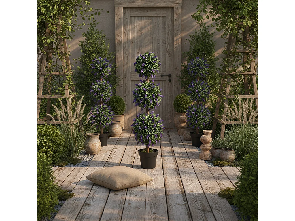 Lazi Set of 2 Artificial Lavender Ball Trees in Decorative Pots 110cm
