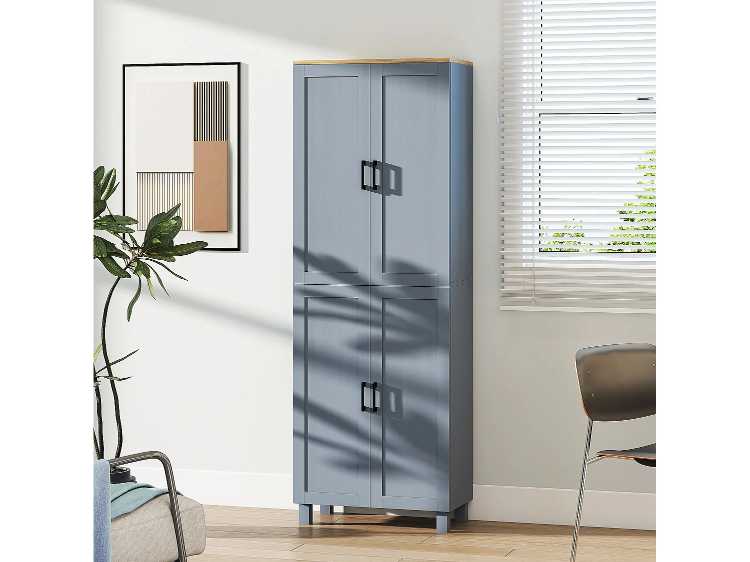 Parare 171cm Grey Wood Effect 4 Door Freestanding Kitchen Pantry Cabinet