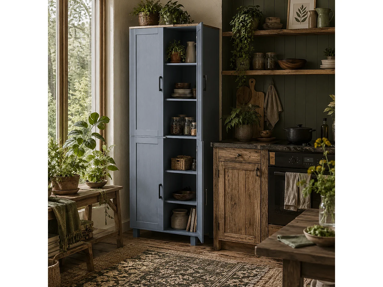 Parare 171cm Grey Wood Effect 4 Door Freestanding Kitchen Pantry Cabinet