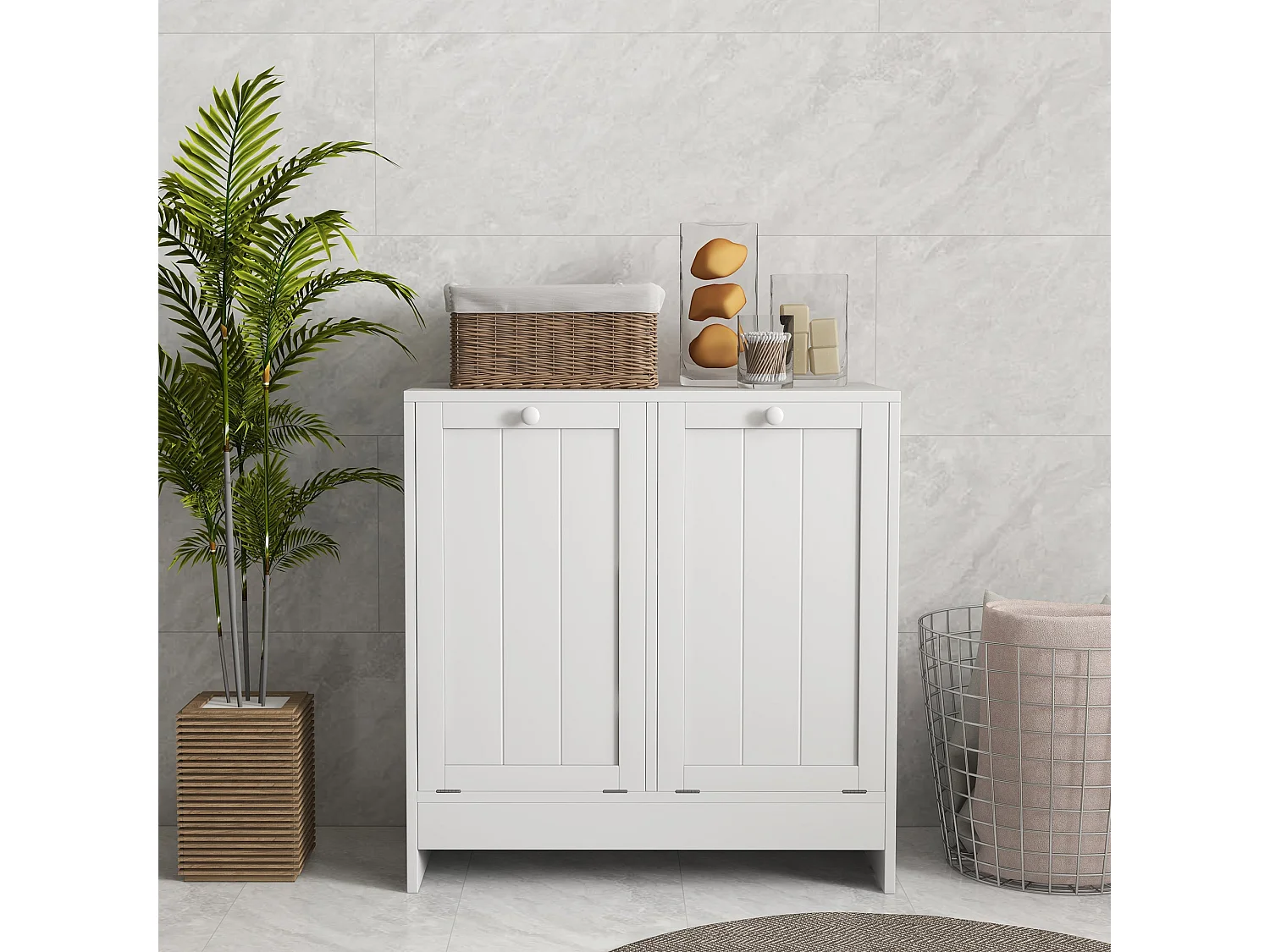 Nema White Double Tilt Out Laundry Hamper Cabinet
