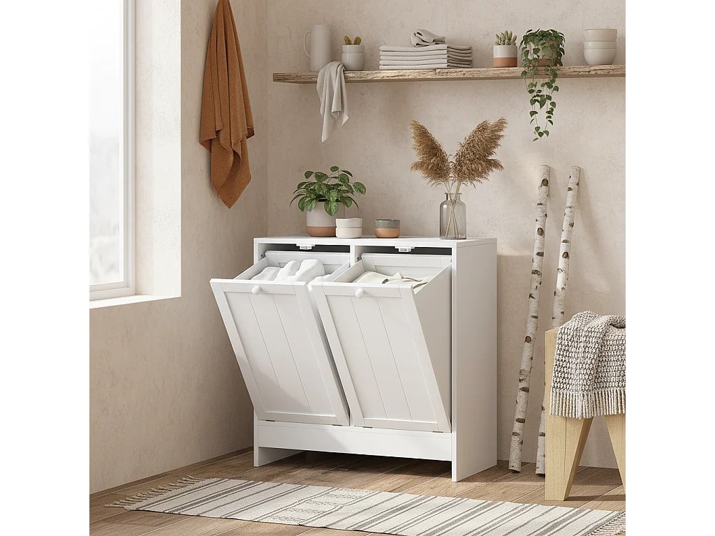 Nema White Double Tilt Out Laundry Hamper Cabinet