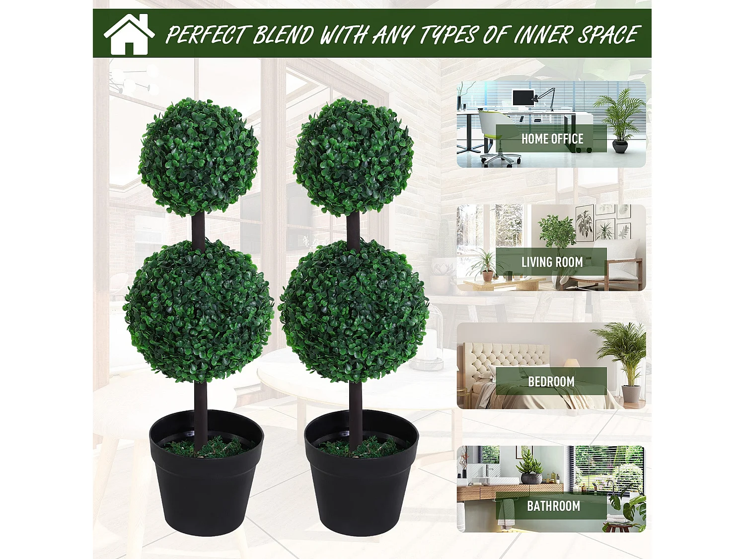 Tonami Set of 2 Artificial Boxwood Ball Topiary Trees in Pots 67cm Indoor Display