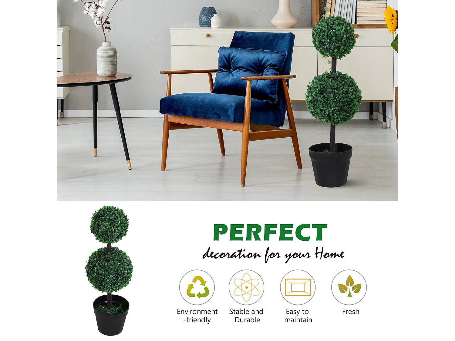 Tonami Set of 2 Artificial Boxwood Ball Topiary Trees in Pots 67cm Indoor Display