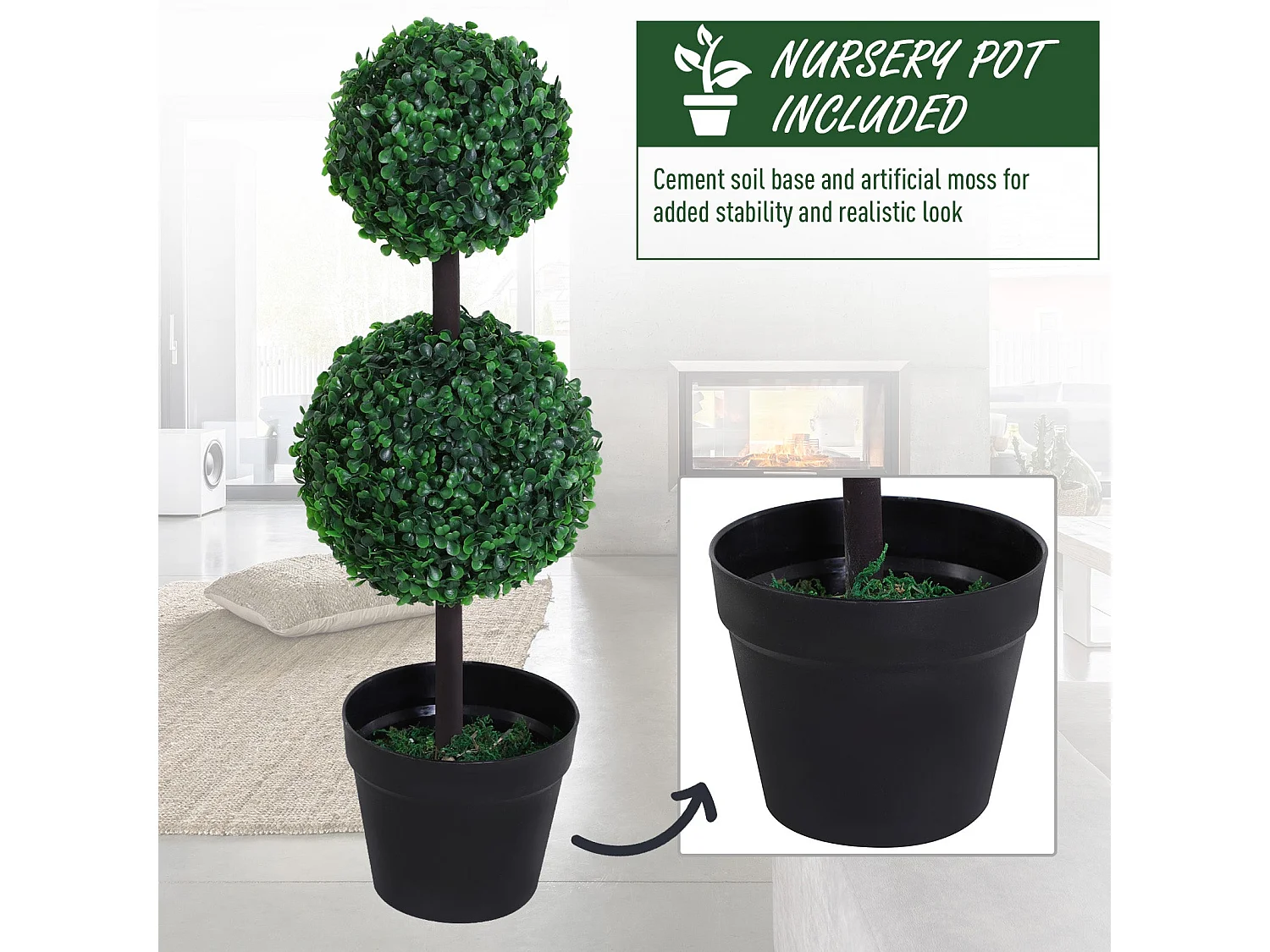 Tonami Set of 2 Artificial Boxwood Ball Topiary Trees in Pots 67cm Indoor Display