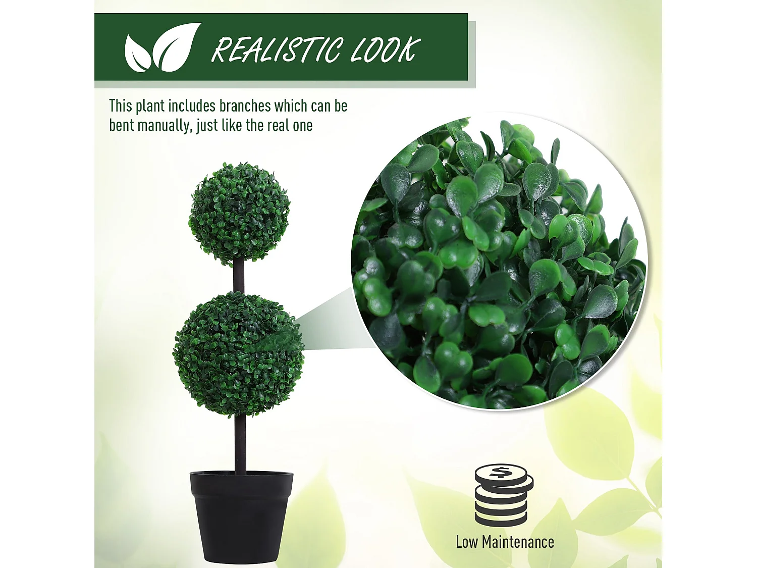 Tonami Set of 2 Artificial Boxwood Ball Topiary Trees in Pots 67cm Indoor Display