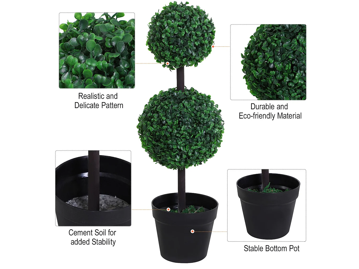 Tonami Set of 2 Artificial Boxwood Ball Topiary Trees in Pots 67cm Indoor Display