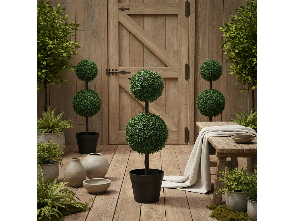 Tonami Set of 2 Artificial Boxwood Ball Topiary Trees in Pots 67cm Indoor Display