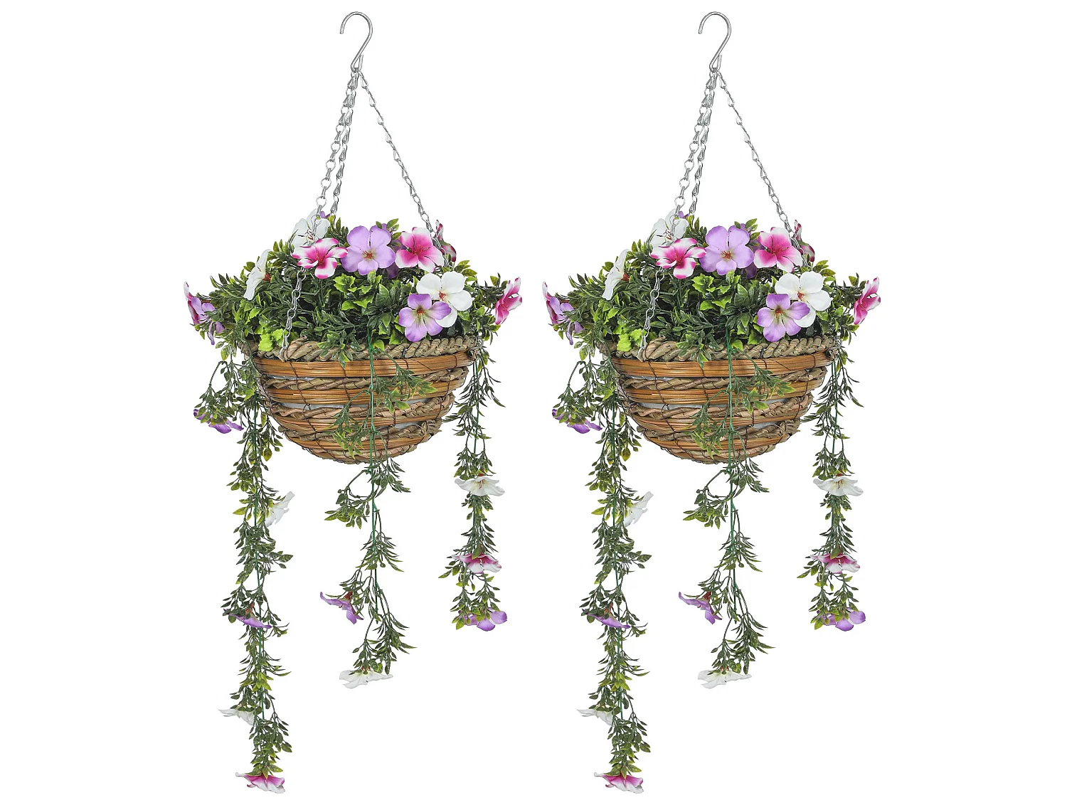 Set of 2 Artificial Azalea Hanging Planters in Pink and White