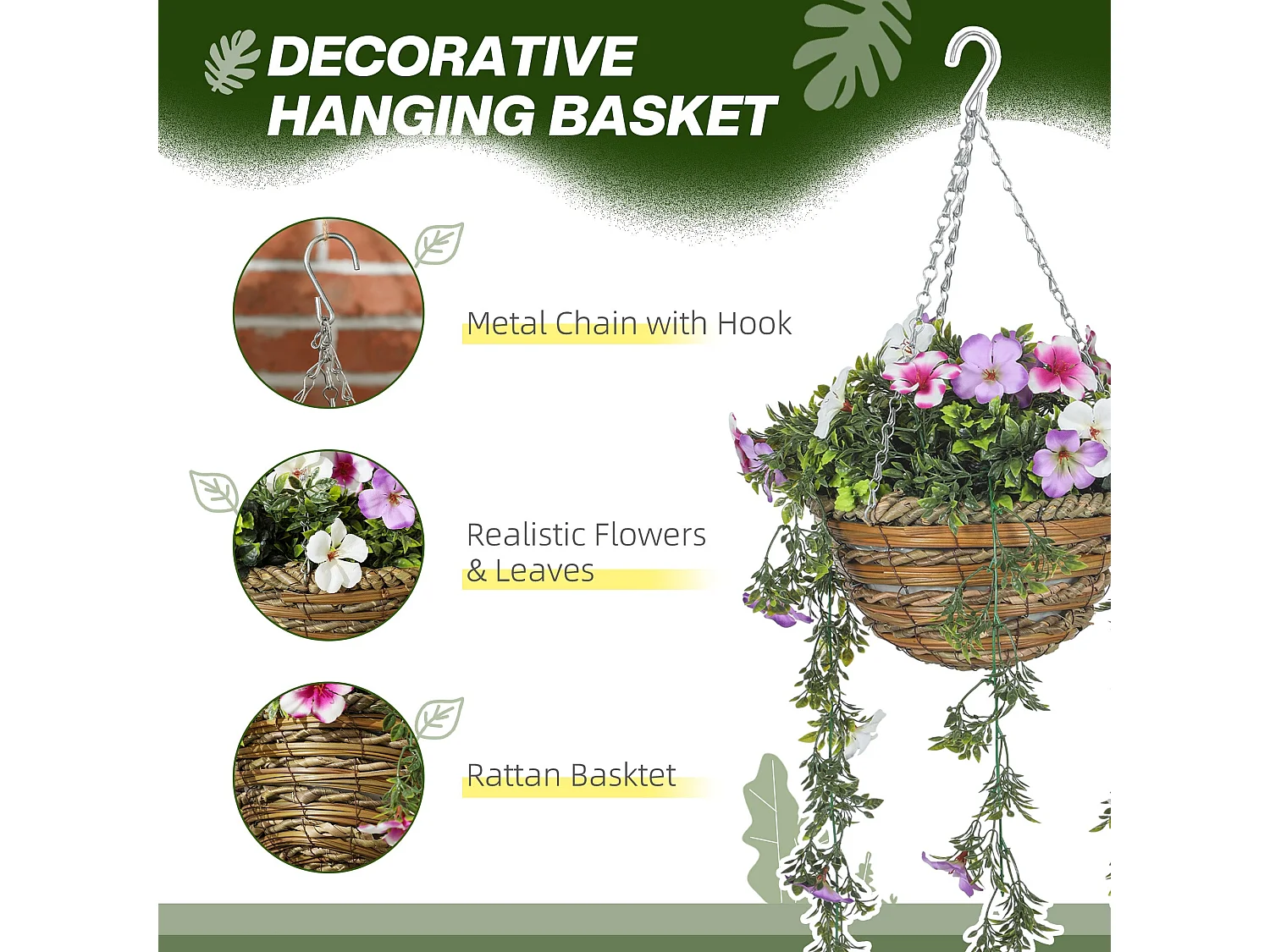 Set of 2 Artificial Azalea Hanging Planters in Pink and White