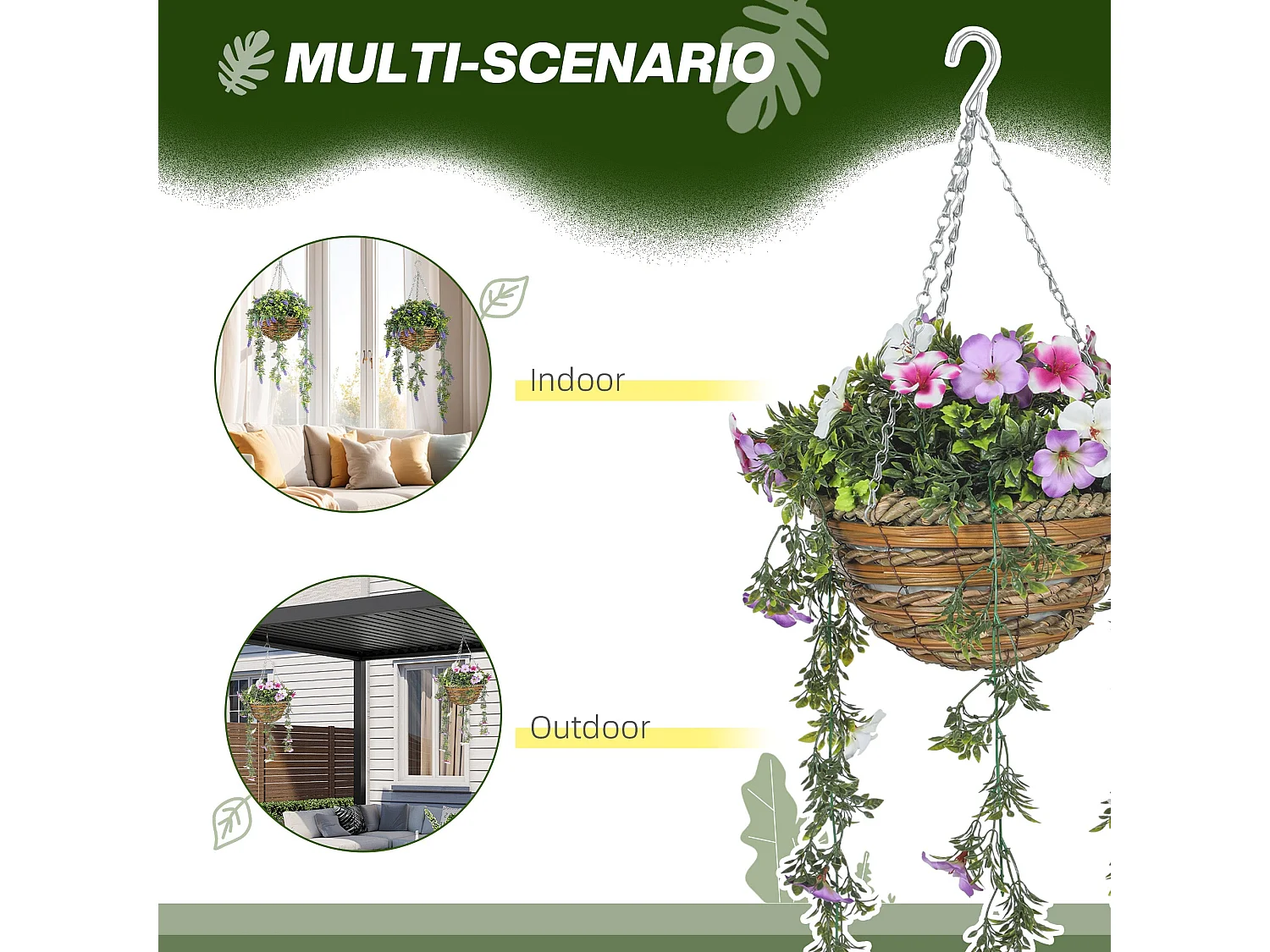 Set of 2 Artificial Azalea Hanging Planters in Pink and White