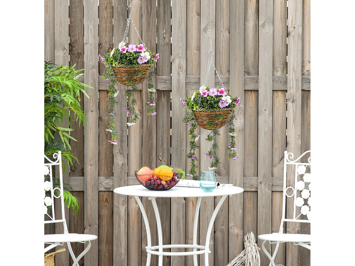 Set of 2 Artificial Azalea Hanging Planters in Pink and White