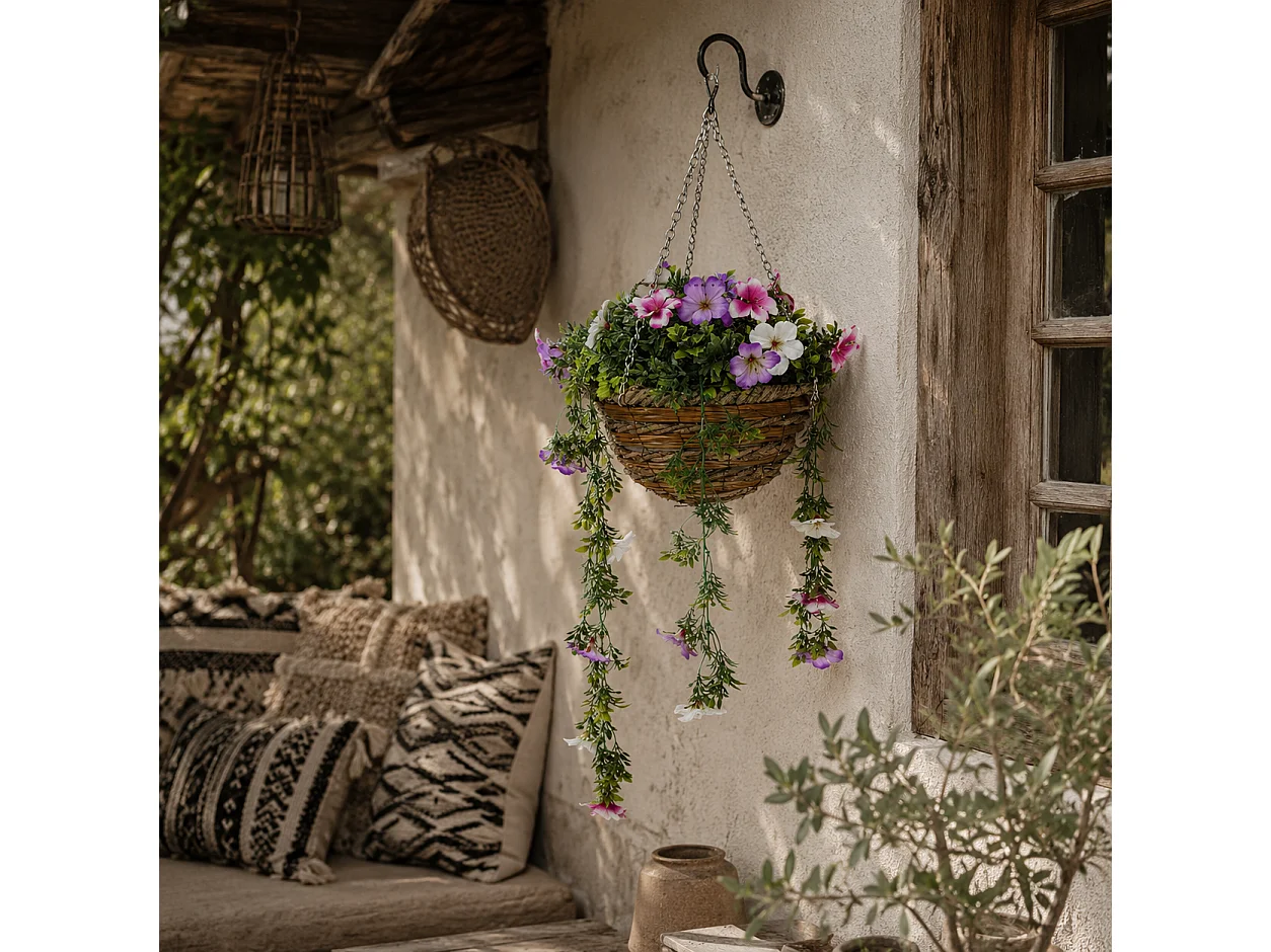 Set of 2 Artificial Azalea Hanging Planters in Pink and White