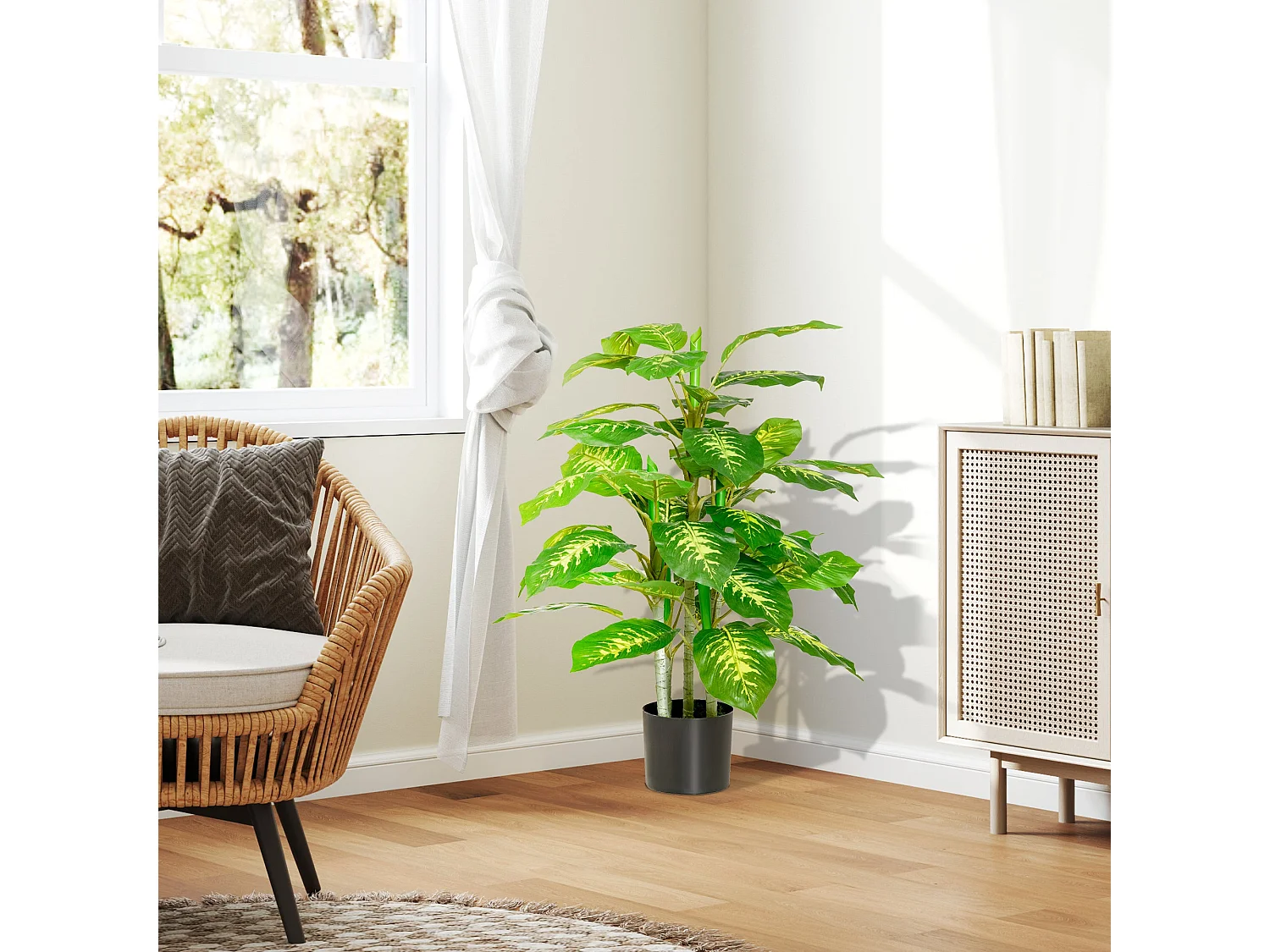 Ditoli Artificial White Rose Plant in Pot 95cm Faux Rose for Interior Styling