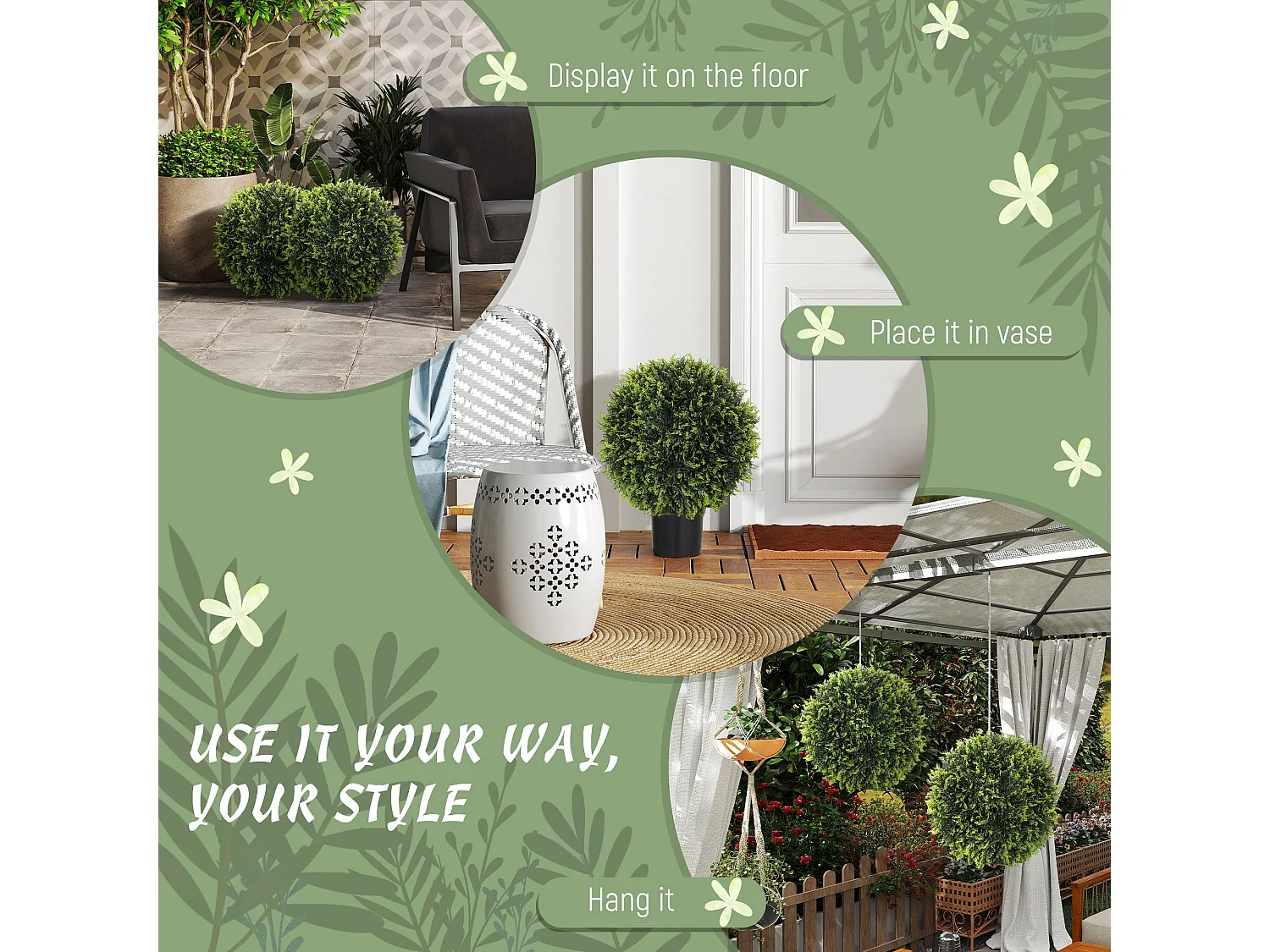 Zilolo Set of 2 UV Resistant Artificial Topiary Balls H8 45cm Green