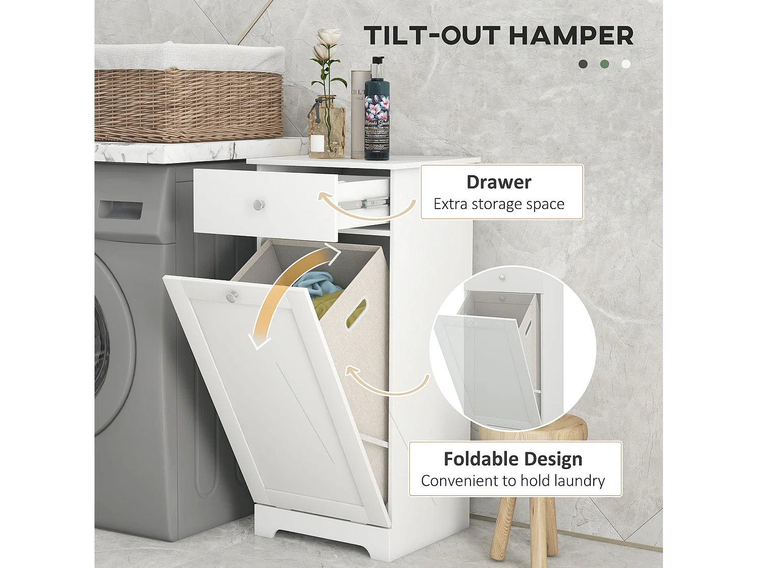 Faratti White Single Hamper Laundry Storage Cabinet