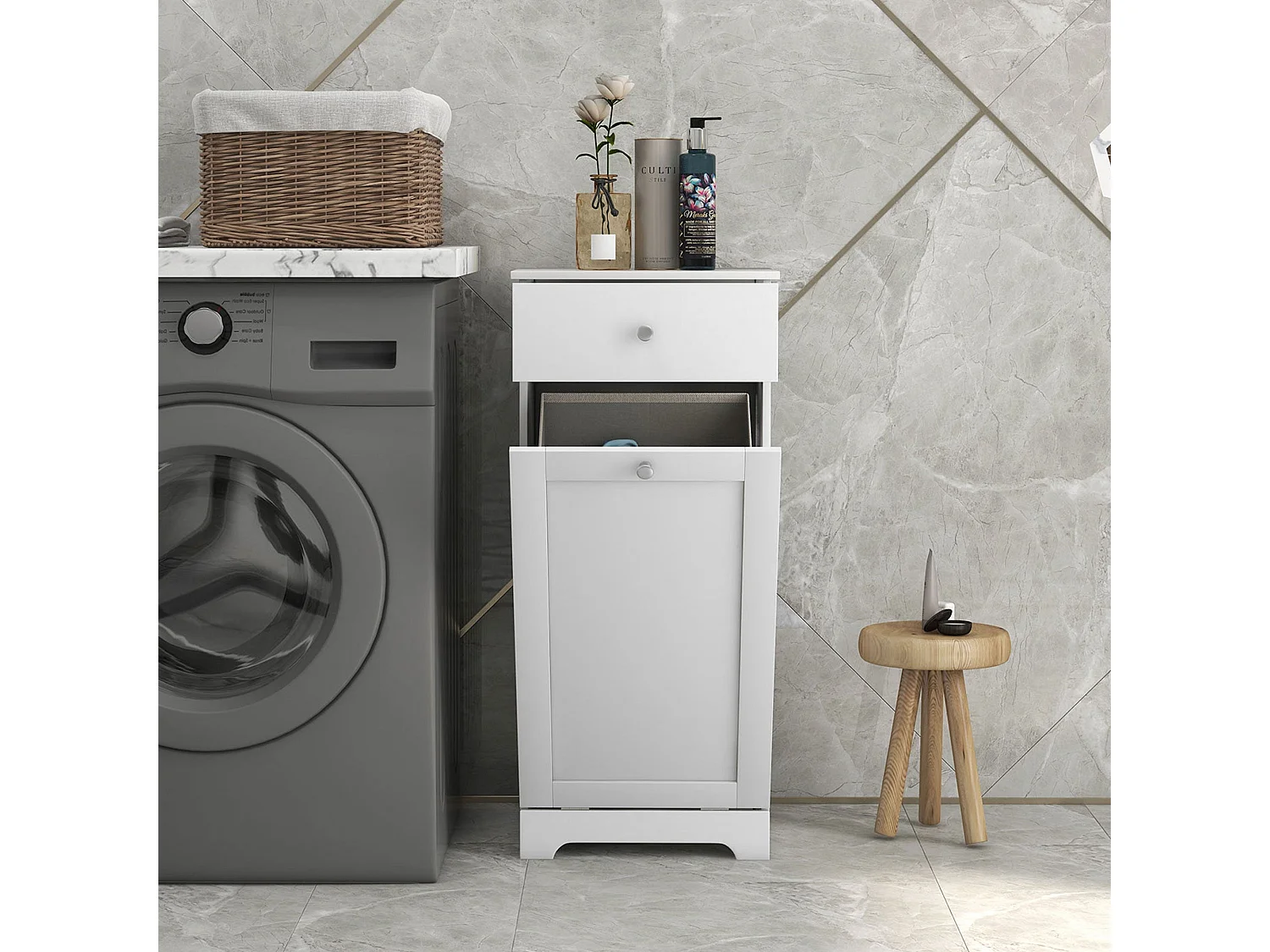 Faratti White Single Hamper Laundry Storage Cabinet