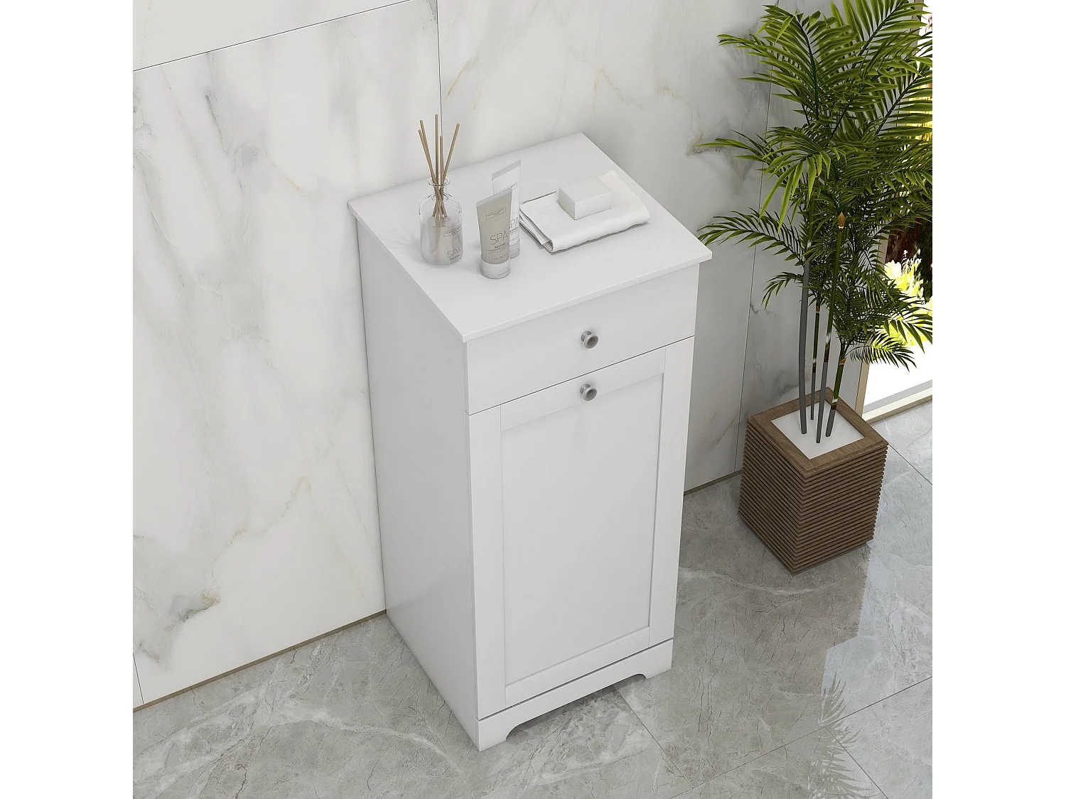 Faratti White Single Hamper Laundry Storage Cabinet