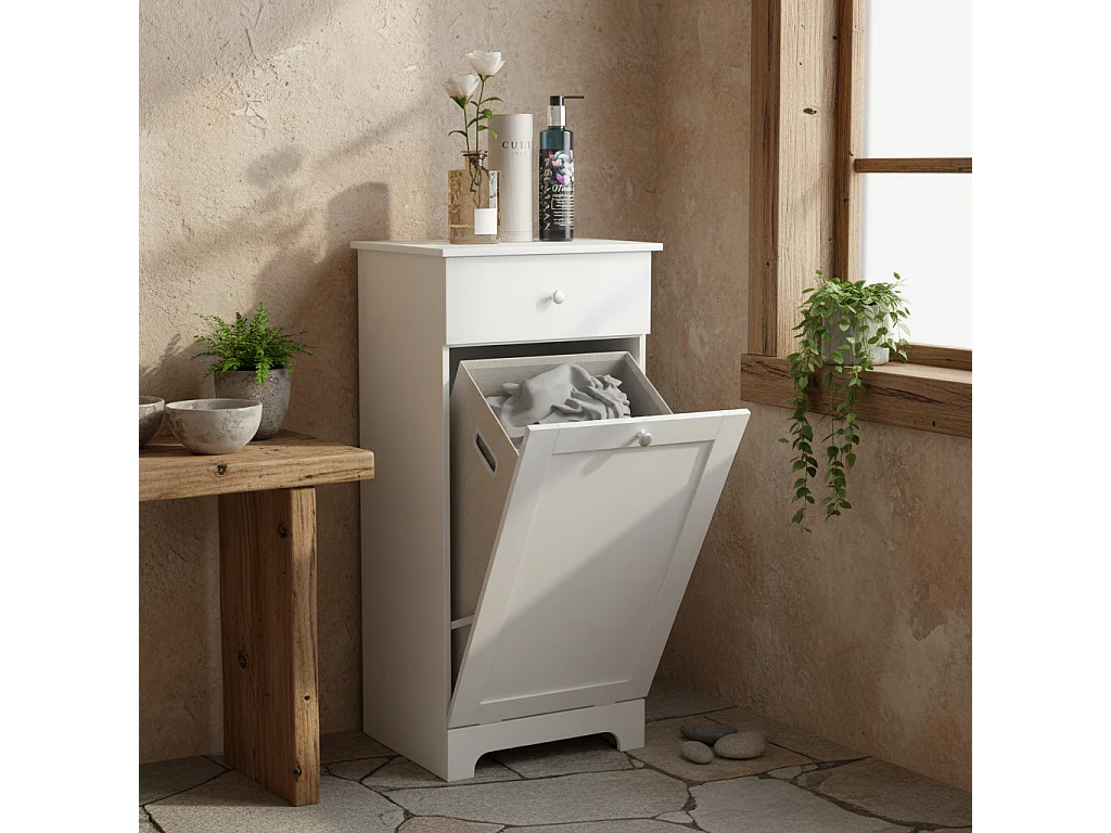 Faratti White Single Hamper Laundry Storage Cabinet