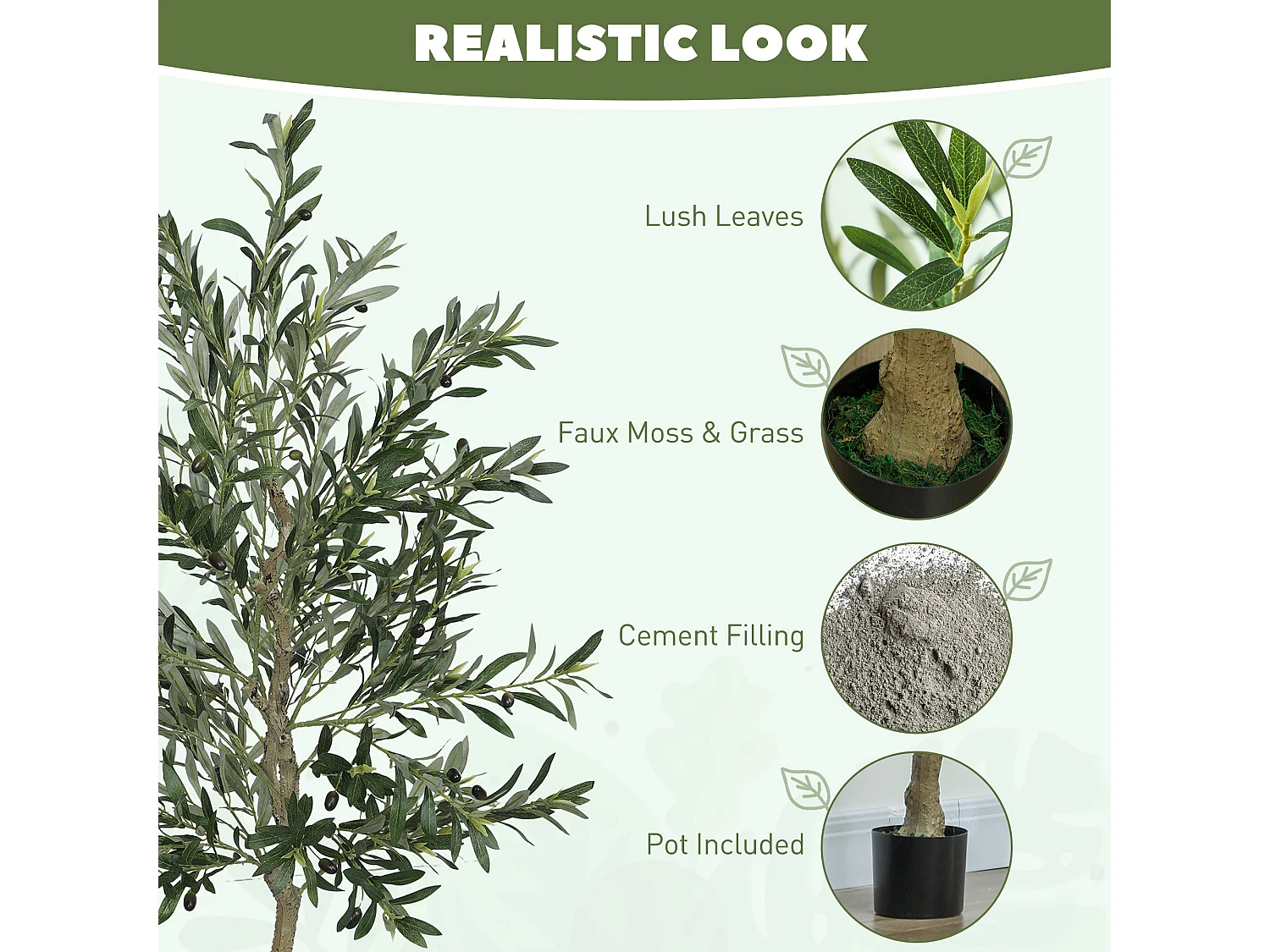 180cm Artificial Olive Tree with Silk Leaf Finish
