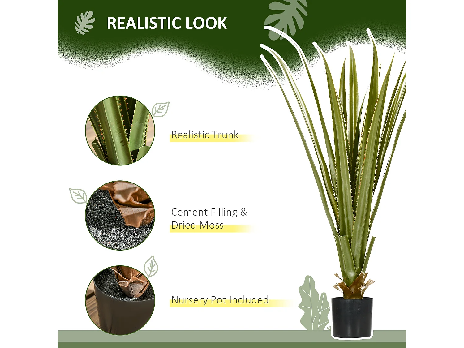 Lisu Raha Artificial Agave Succulent in Pot 90cm Indoor and Outdoor