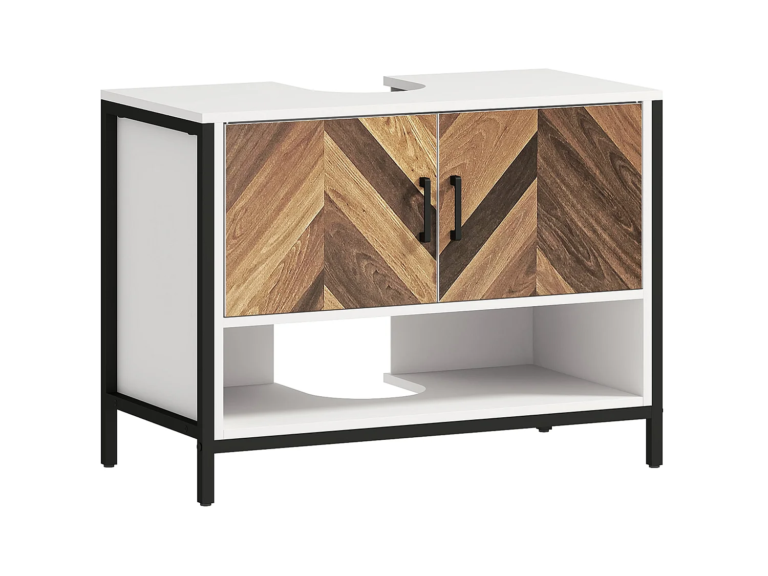 Saha Rato Cream White Under Sink Cabinet 80x40x60cm Herringbone Doors U Cutout