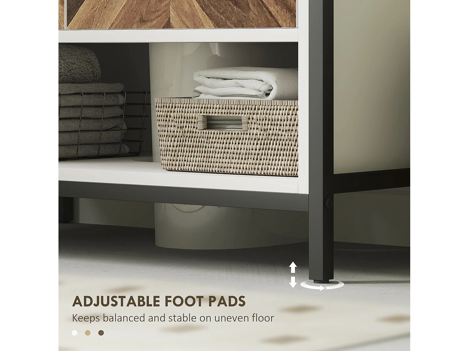 Saha Rato Cream White Under Sink Cabinet 80x40x60cm Herringbone Doors U Cutout