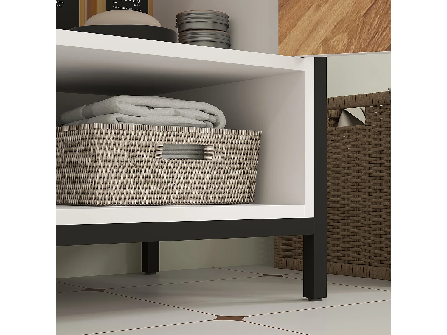 Saha Rato Cream White Under Sink Cabinet 80x40x60cm Herringbone Doors U Cutout