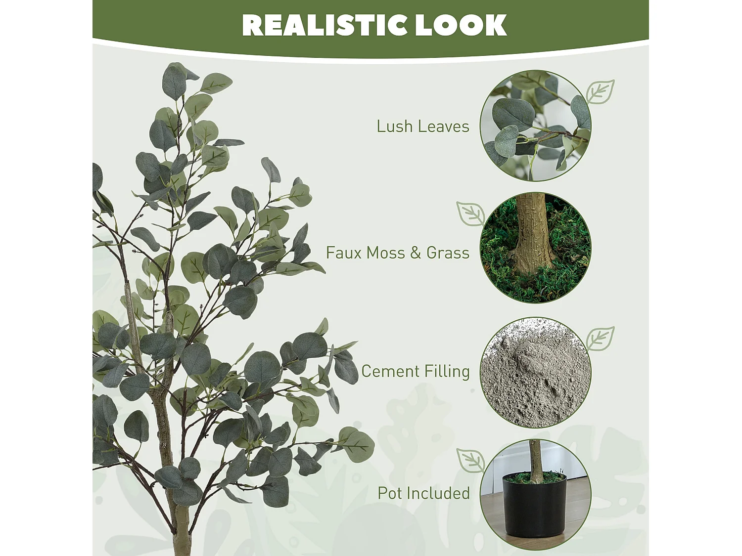 Sulu Set of 2 Artificial Eucalyptus Trees with Silver Dollar Leaves in Pots