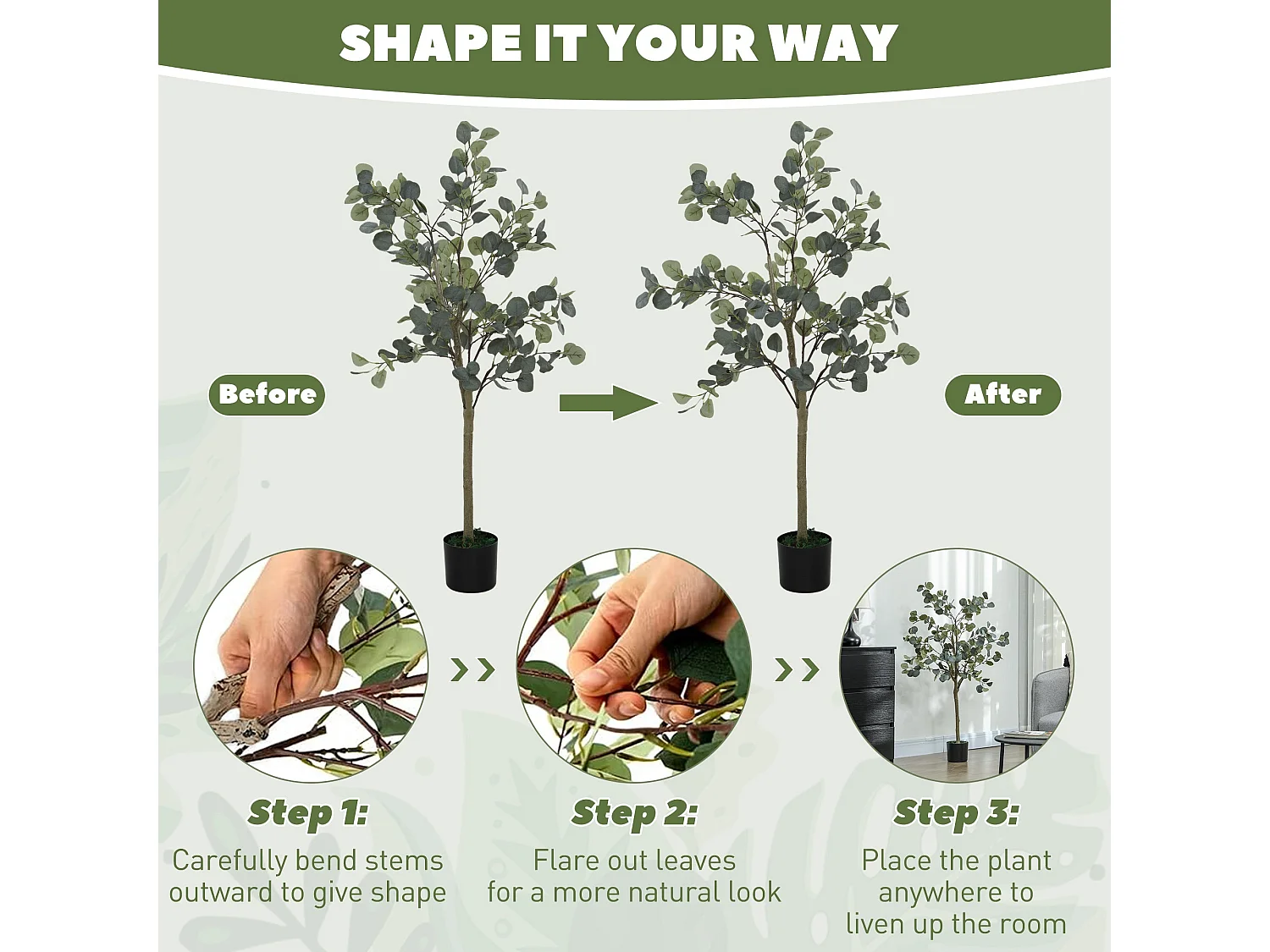 Sulu Set of 2 Artificial Eucalyptus Trees with Silver Dollar Leaves in Pots