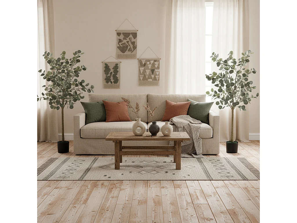Sulu Set of 2 Artificial Eucalyptus Trees with Silver Dollar Leaves in Pots