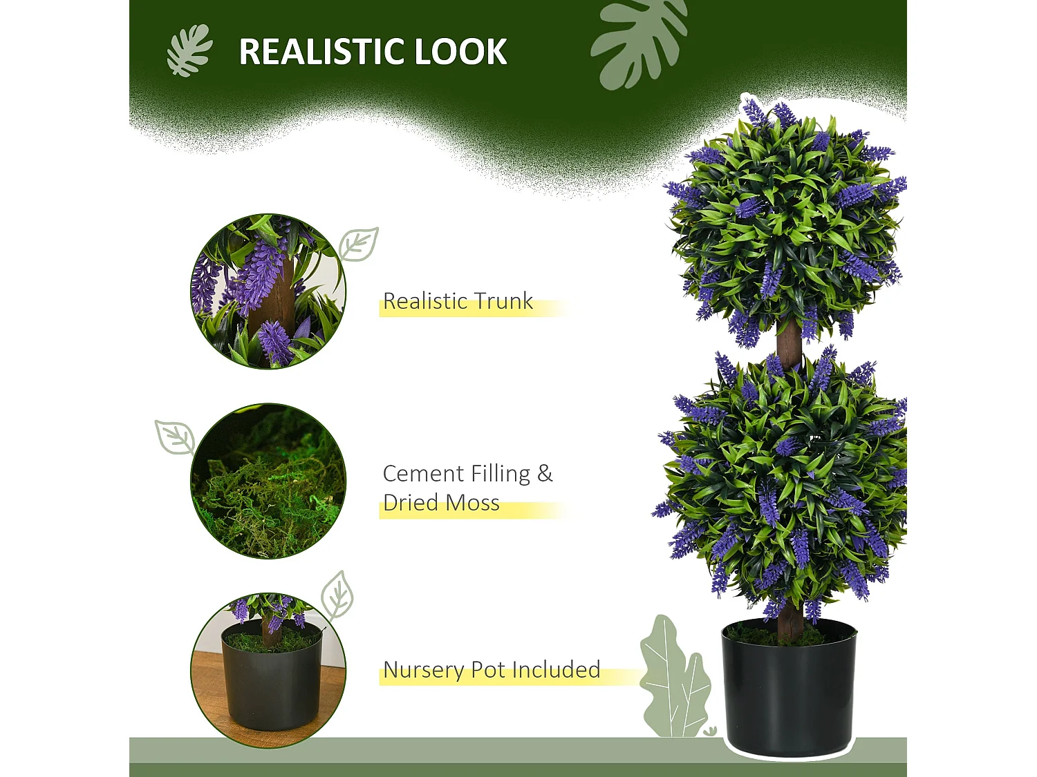 Vevayo Set of 2 Artificial Lavender Ball Trees in Decorative Pots 70cm