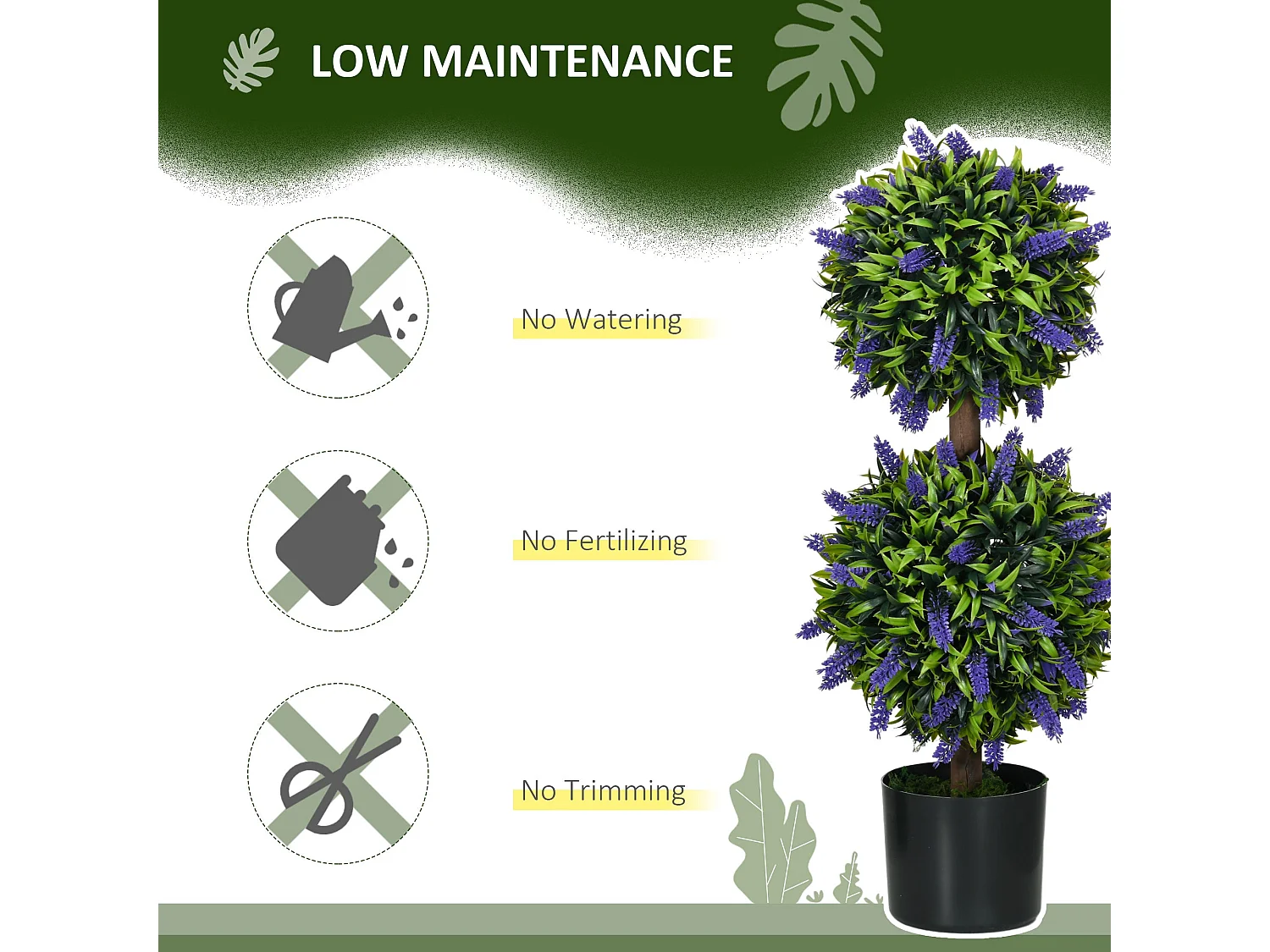 Vevayo Set of 2 Artificial Lavender Ball Trees in Decorative Pots 70cm