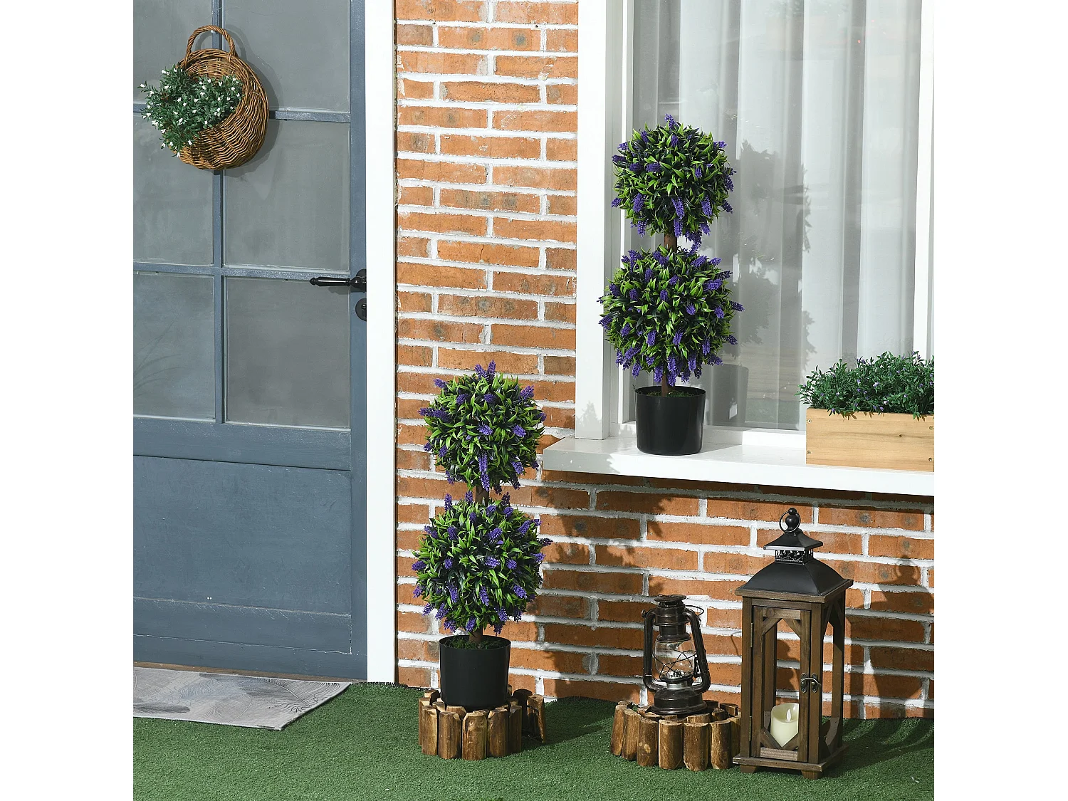 Vevayo Set of 2 Artificial Lavender Ball Trees in Decorative Pots 70cm